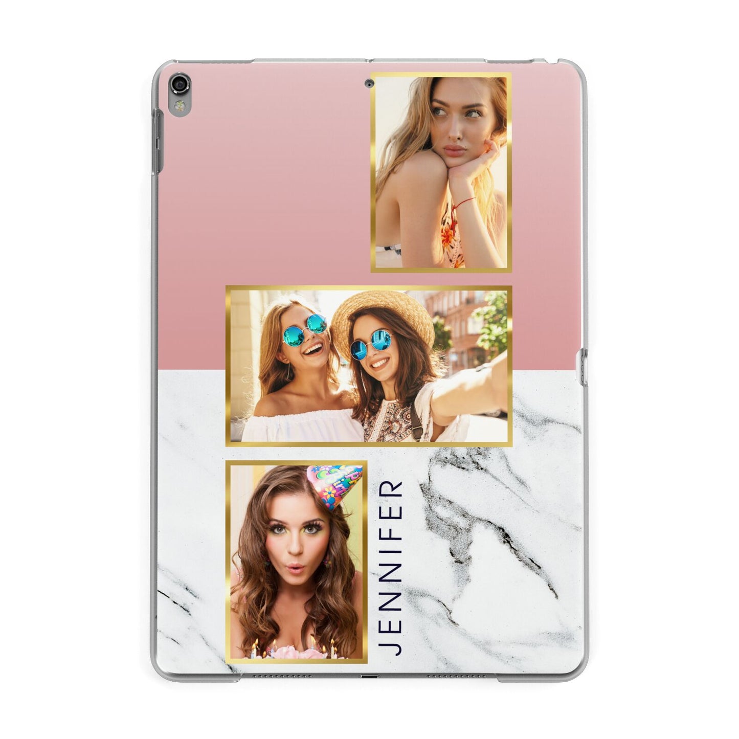 Pink Marble Photo Upload Name Apple iPad Grey Case