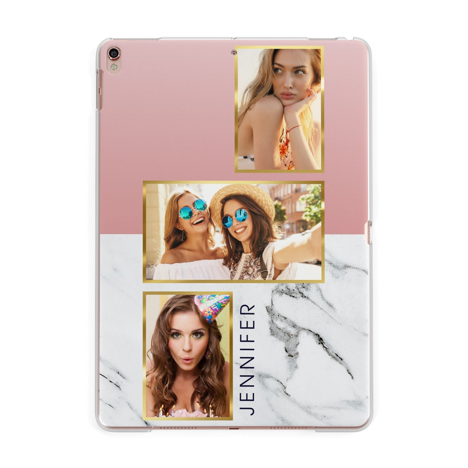 Pink Marble Photo Upload Name Apple iPad Rose Gold Case