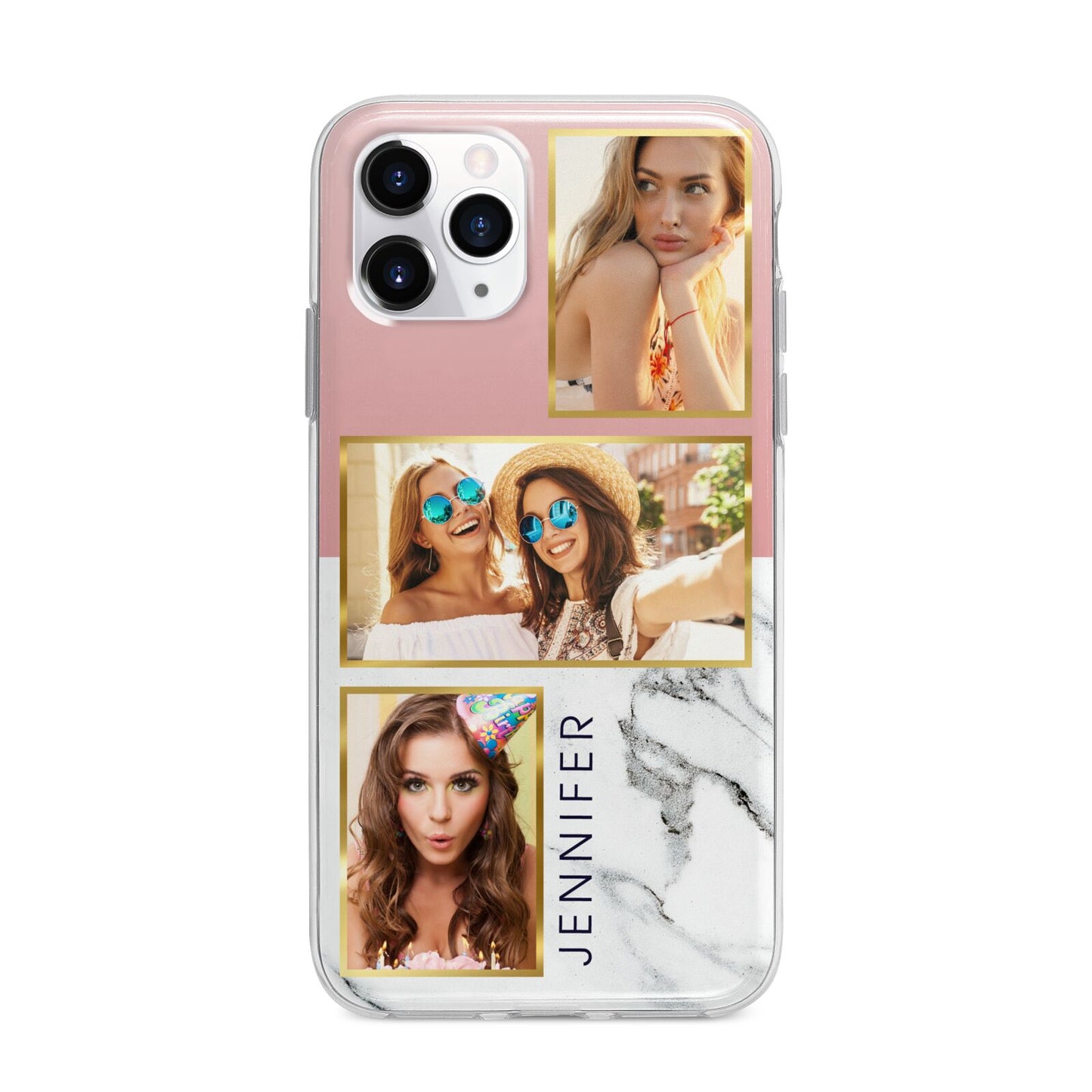 Pink Marble Photo Upload Name Apple iPhone 11 Pro Max in Silver with Bumper Case