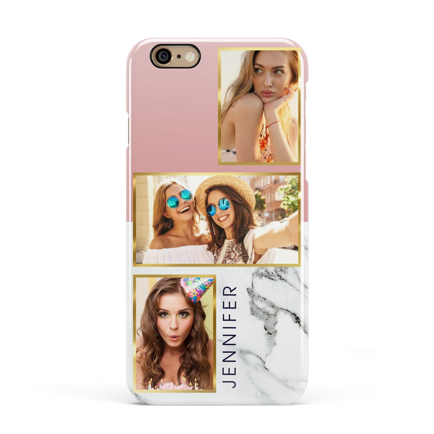 Pink Marble Photo Upload Name Apple iPhone 6 3D Snap Case