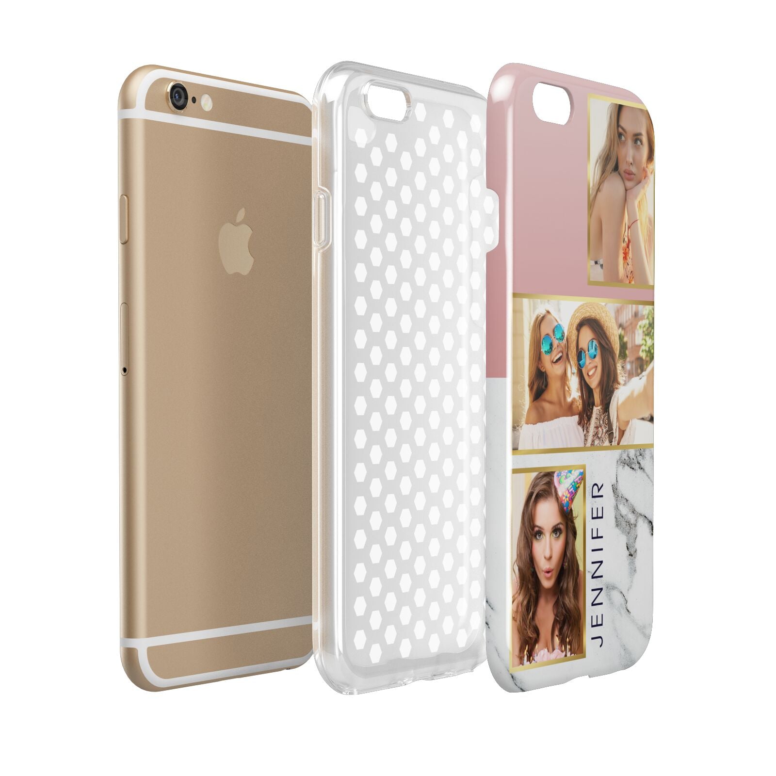Pink Marble Photo Upload Name Apple iPhone 6 3D Tough Case Expanded view