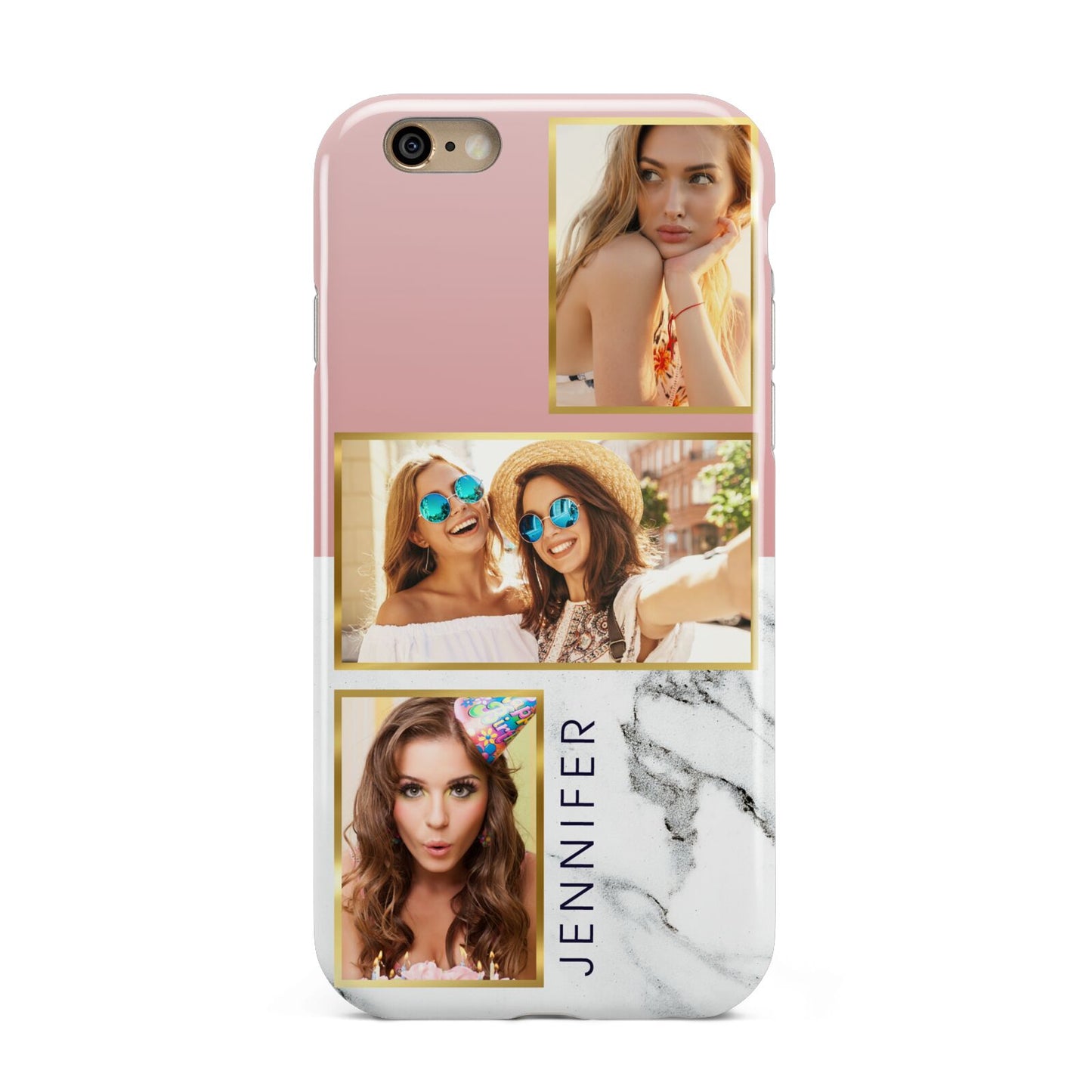 Pink Marble Photo Upload Name Apple iPhone 6 3D Tough Case