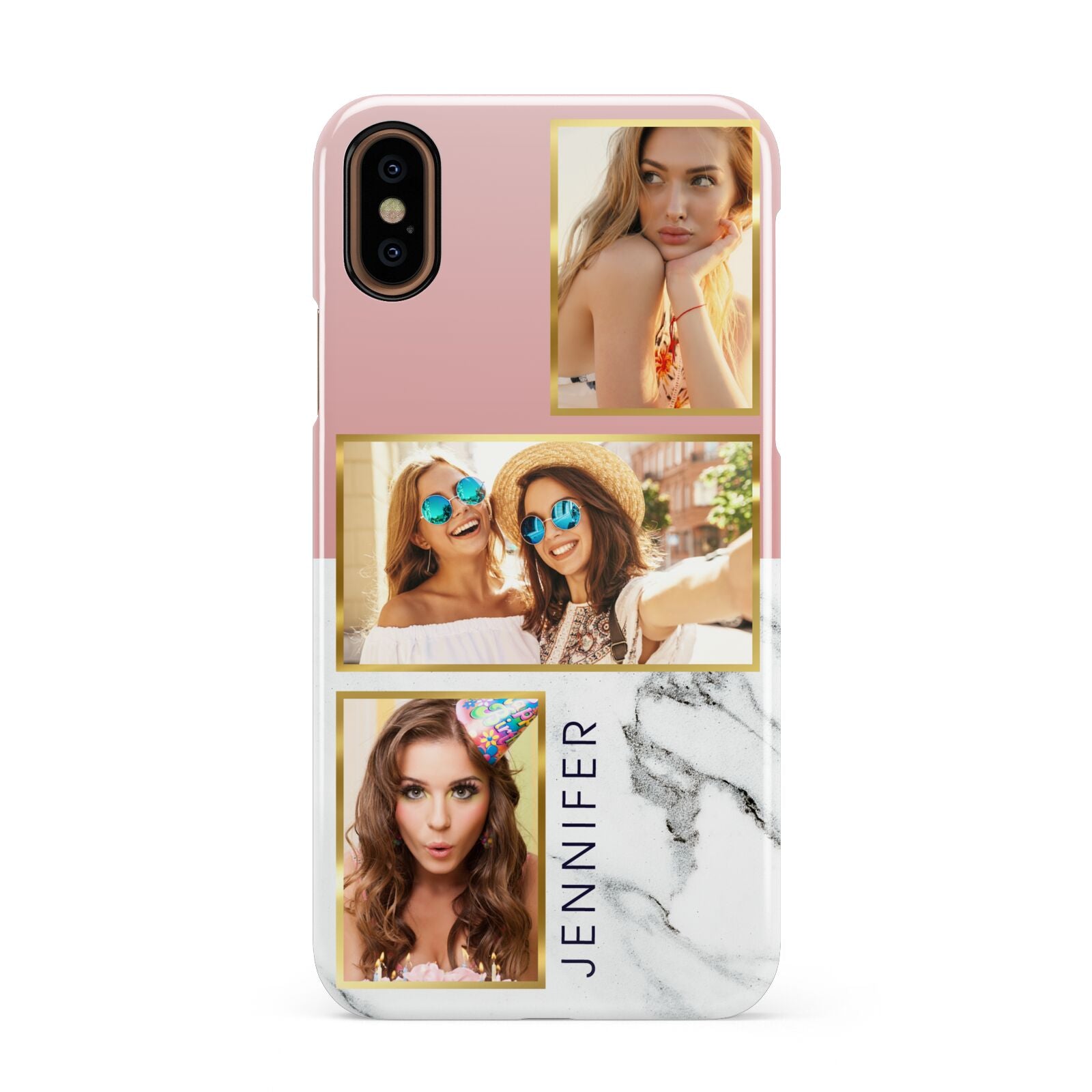 Pink Marble Photo Upload Name Apple iPhone XS 3D Snap Case