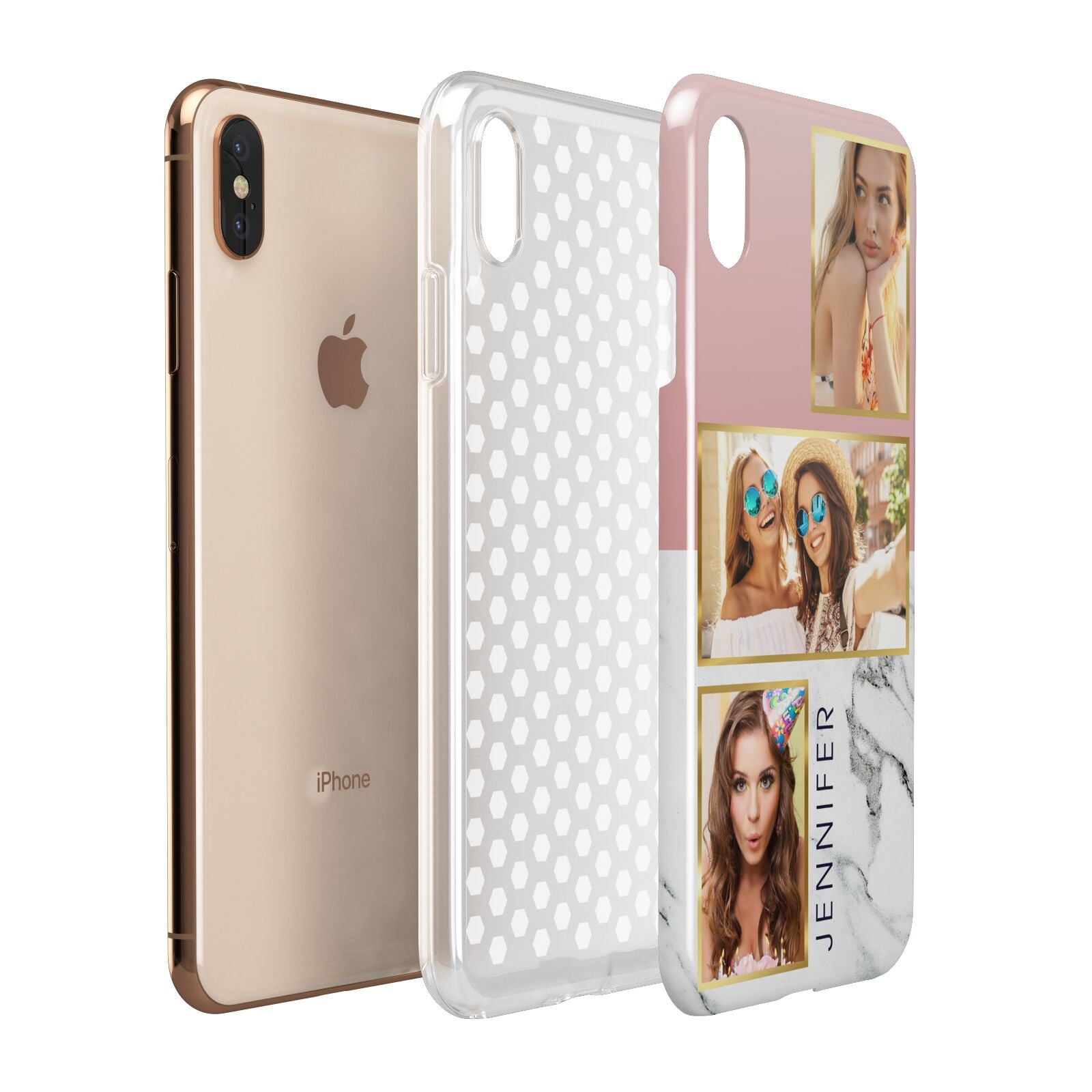 Pink Marble Photo Upload Name Apple iPhone Xs Max 3D Tough Case Expanded View