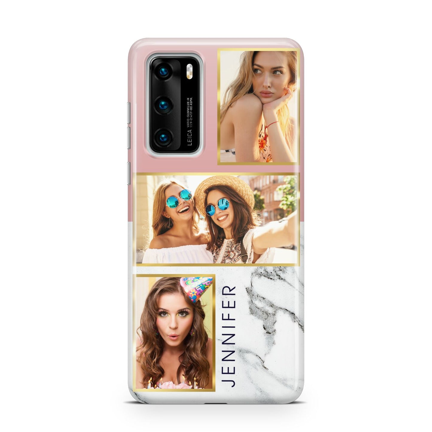 Pink Marble Photo Upload Name Huawei P40 Phone Case