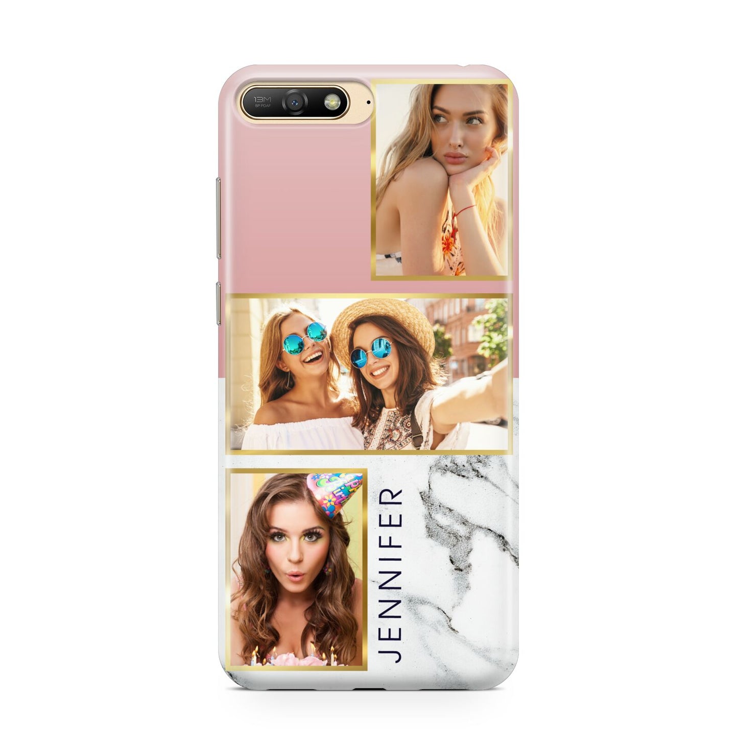 Pink Marble Photo Upload Name Huawei Y6 2018