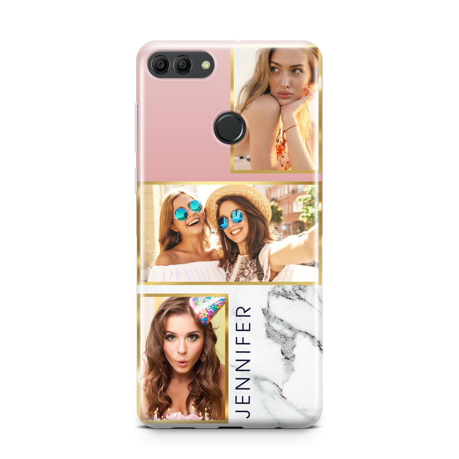 Pink Marble Photo Upload Name Huawei Y9 2018