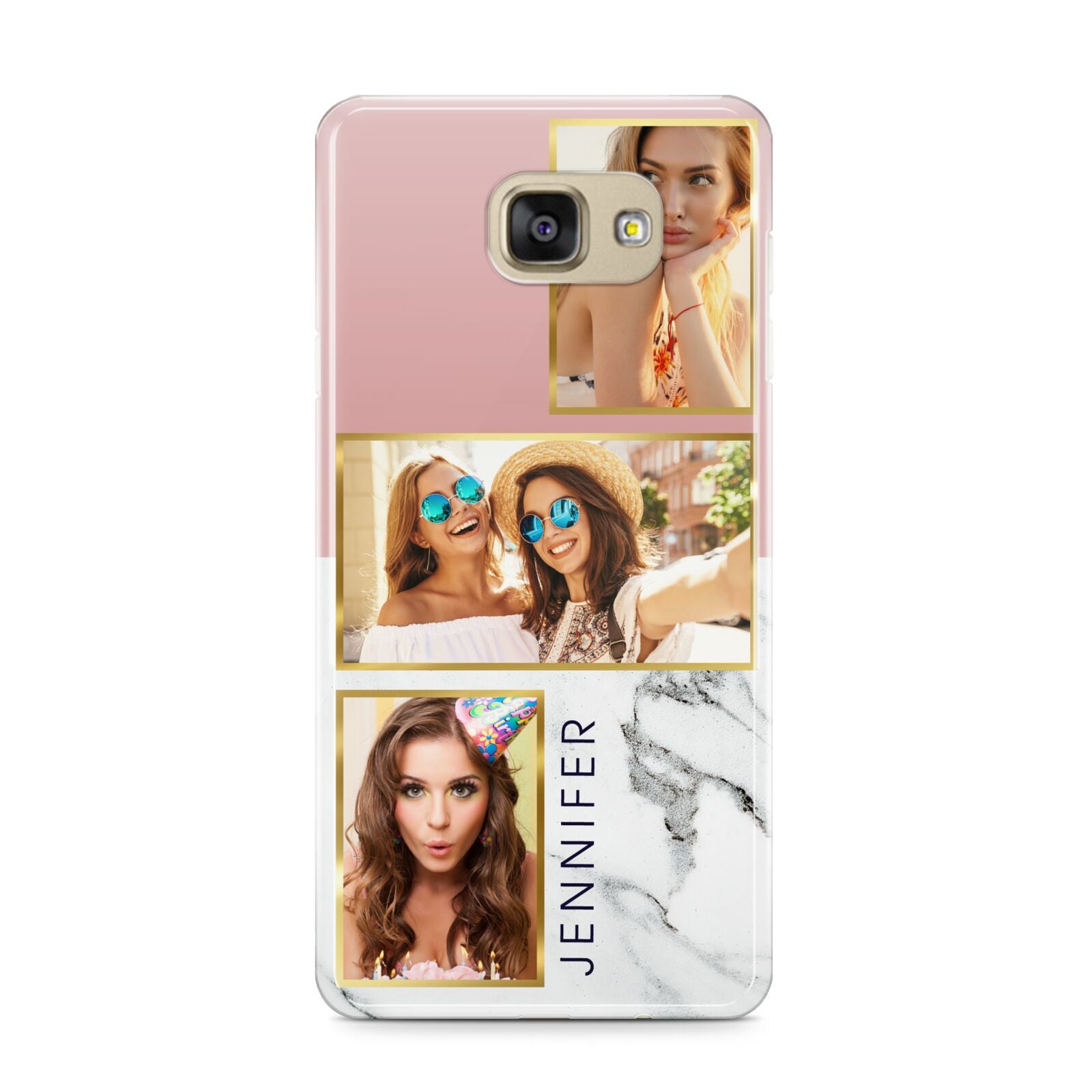 Pink Marble Photo Upload Name Samsung Galaxy A9 2016 Case on gold phone