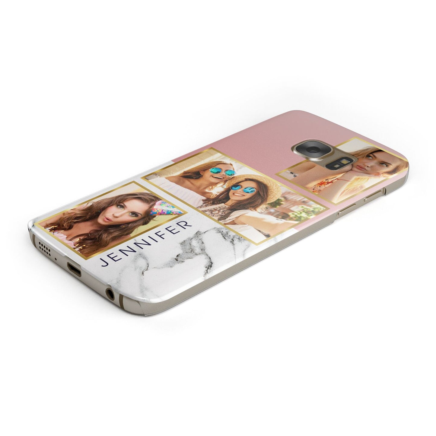 Pink Marble Photo Upload Name Samsung Galaxy Case Bottom Cutout