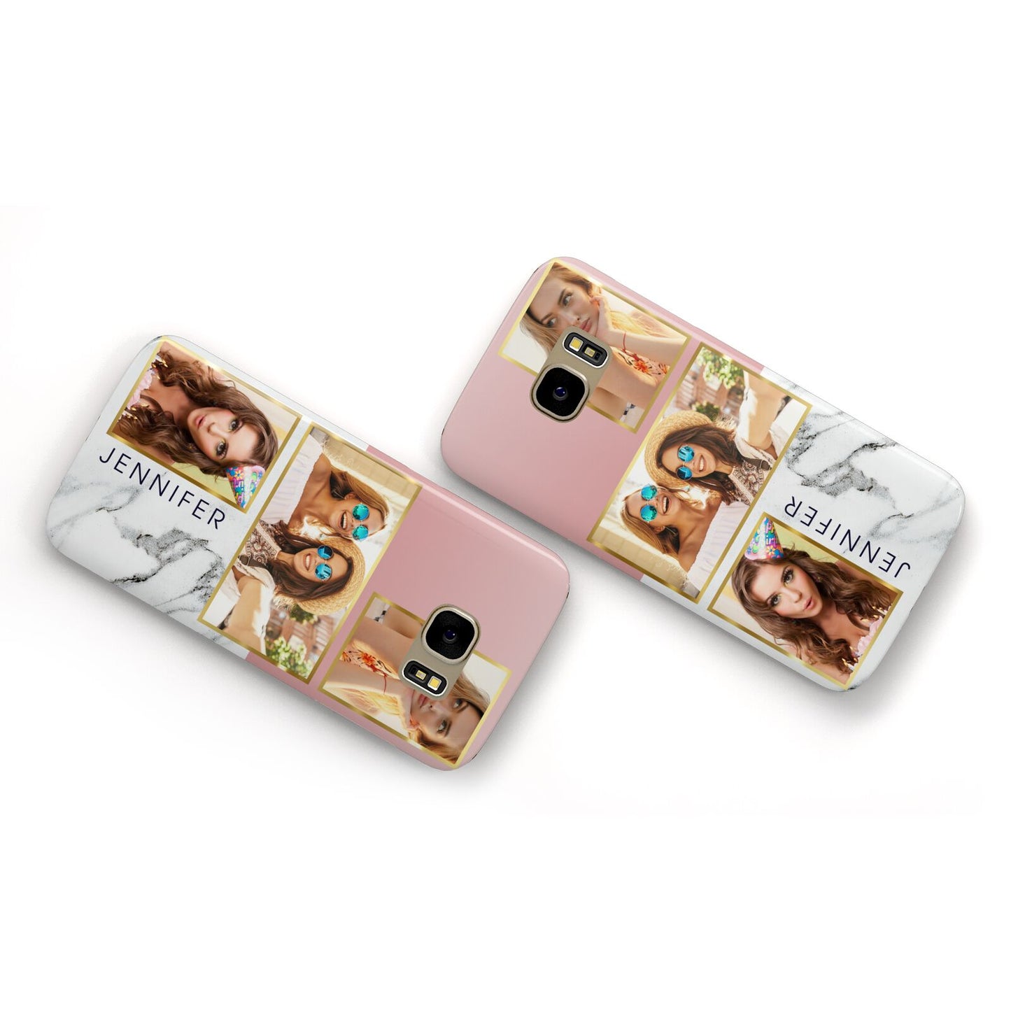 Pink Marble Photo Upload Name Samsung Galaxy Case Flat Overview