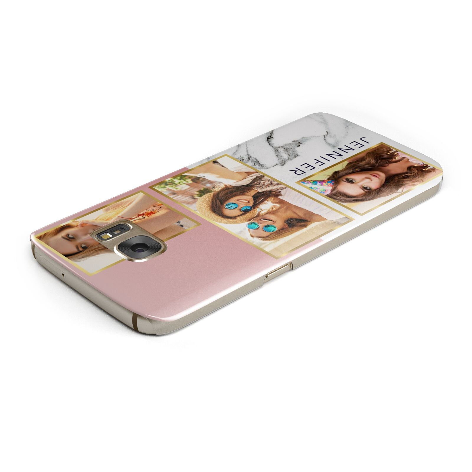 Pink Marble Photo Upload Name Samsung Galaxy Case Top Cutout