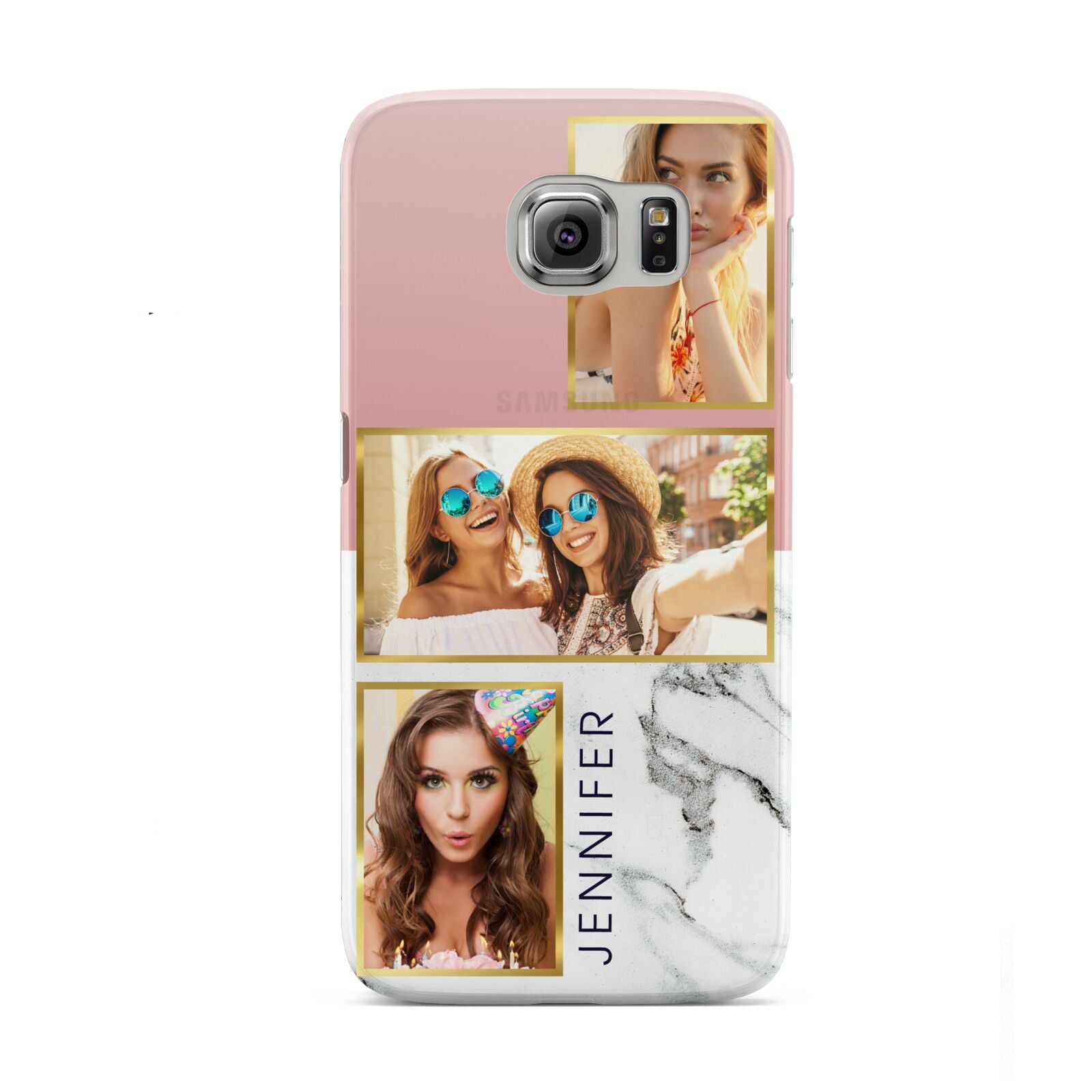 Pink Marble Photo Upload Name Samsung Galaxy S6 Case