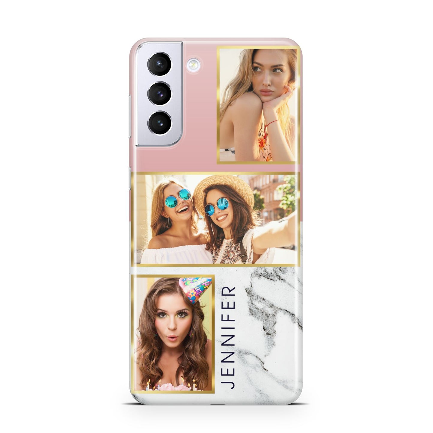 Pink Marble Photo Upload Name Samsung S21 Plus Phone Case