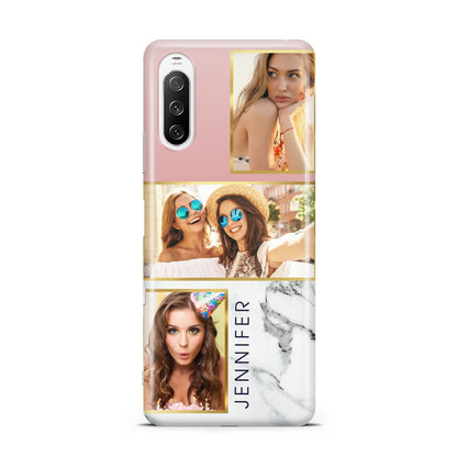 Pink Marble Photo Upload Name Sony Xperia 10 III Case