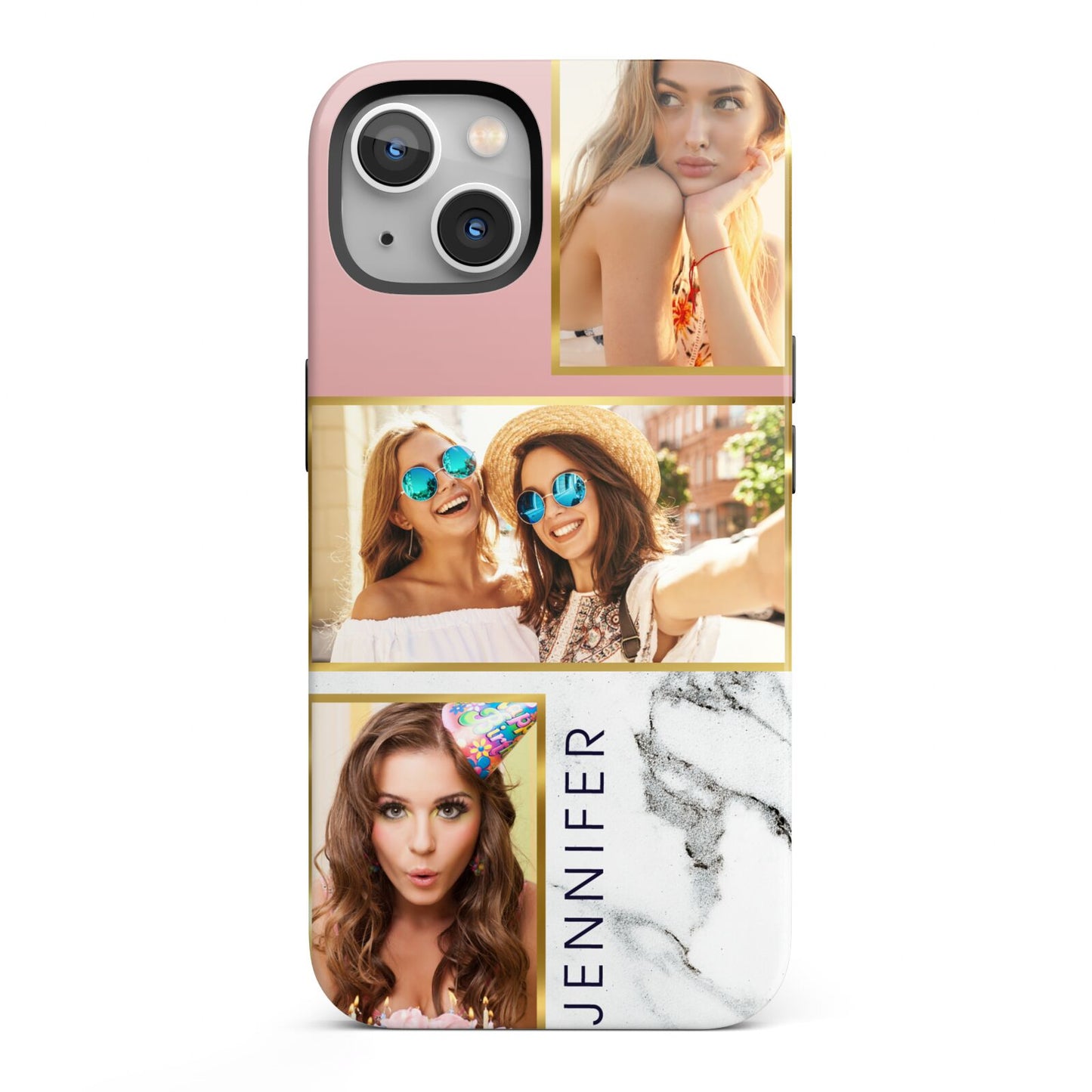 Pink Marble Photo Upload Name iPhone 13 Full Wrap 3D Tough Case