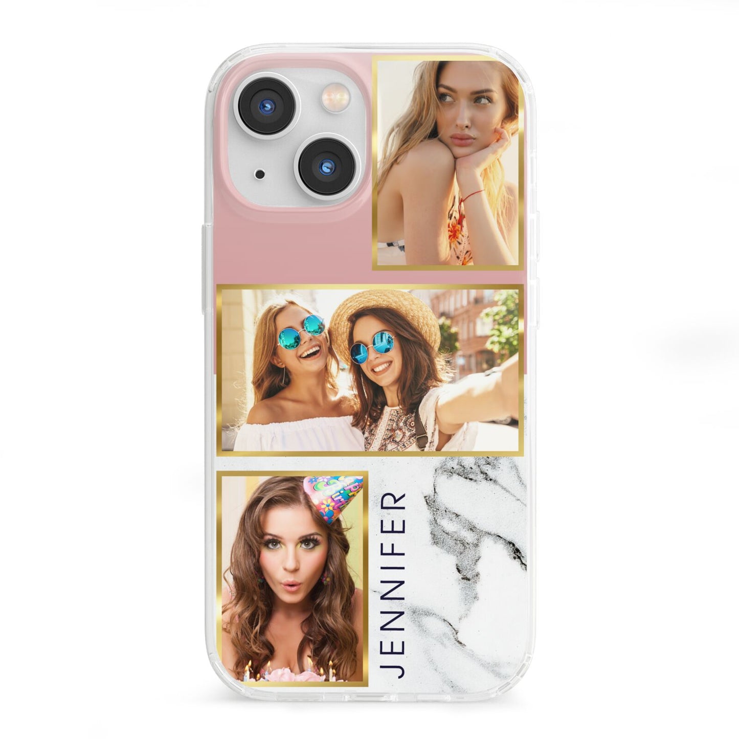 Pink Marble Photo Upload Name iPhone 13 Mini Clear Bumper Case