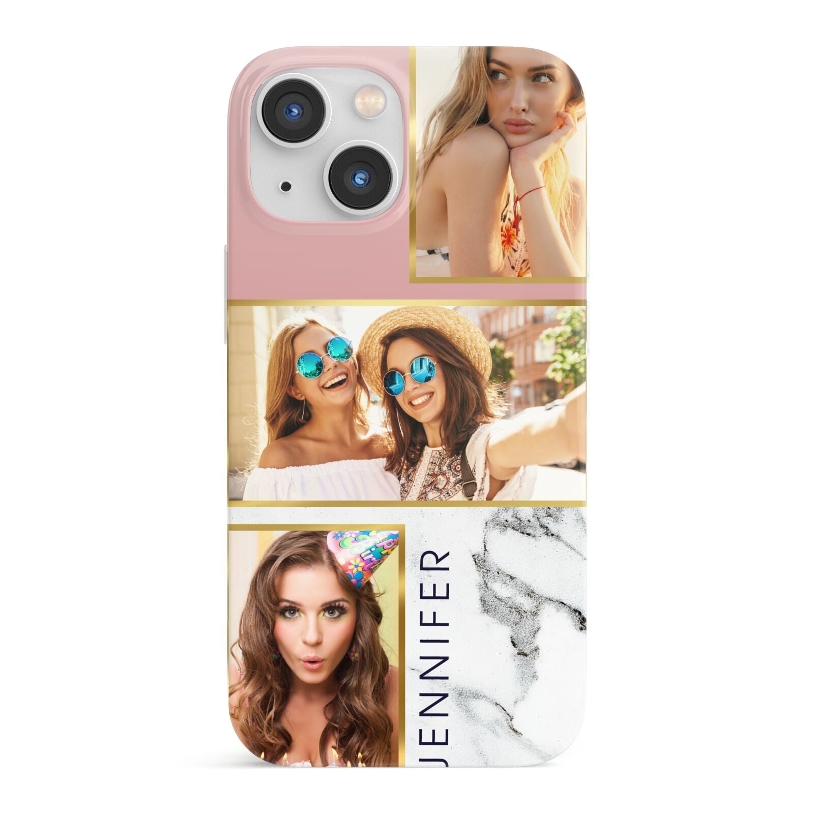 Pink Marble Photo Upload Name iPhone 13 Mini Full Wrap 3D Snap Case