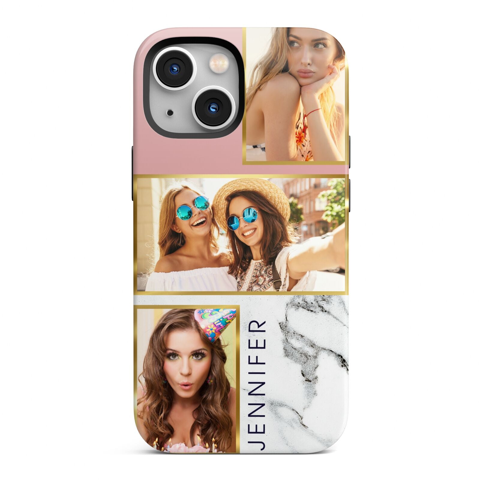Pink Marble Photo Upload Name iPhone 13 Mini Full Wrap 3D Tough Case
