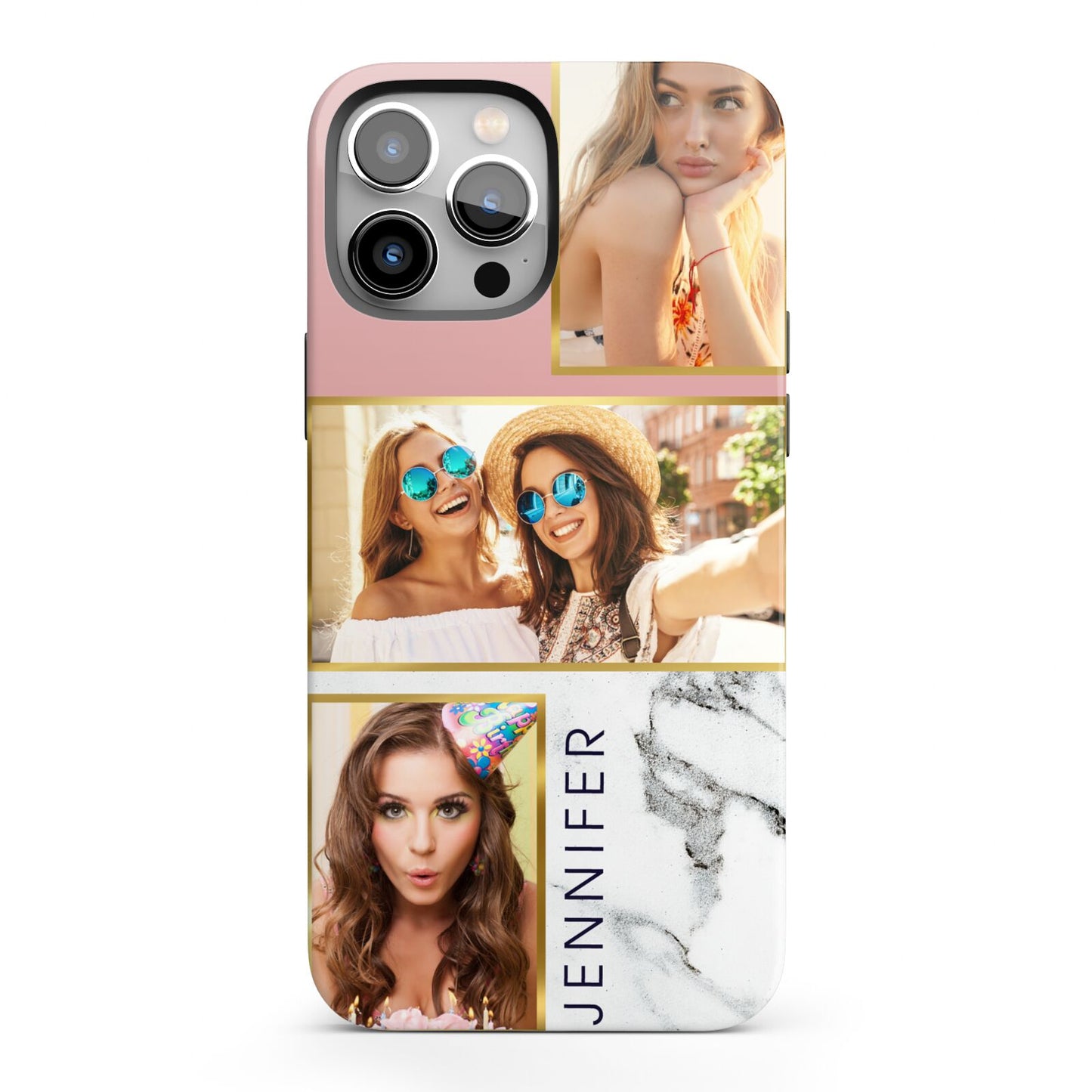 Pink Marble Photo Upload Name iPhone 13 Pro Max Full Wrap 3D Tough Case