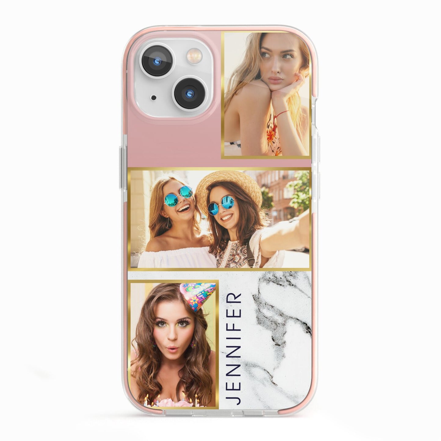 Pink Marble Photo Upload Name iPhone 13 TPU Impact Case with Pink Edges