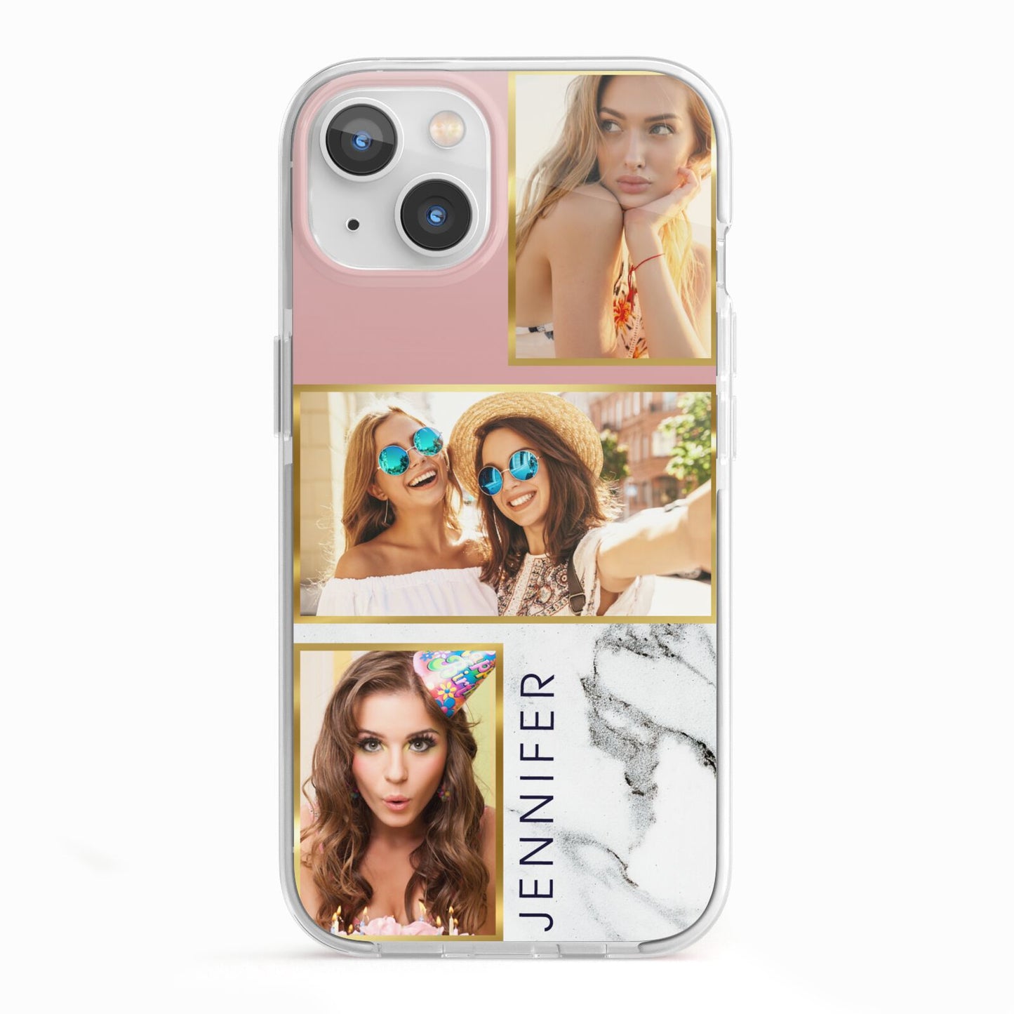 Pink Marble Photo Upload Name iPhone 13 TPU Impact Case with White Edges