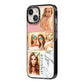 Pink Marble Photo Upload Name iPhone 14 Black Impact Case Side Angle on Silver phone