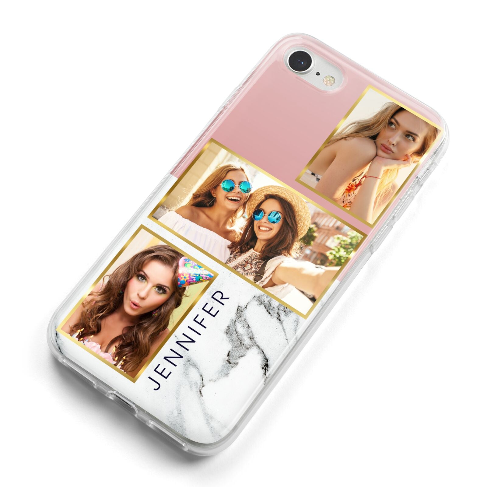 Pink Marble Photo Upload Name iPhone 8 Bumper Case on Silver iPhone Alternative Image