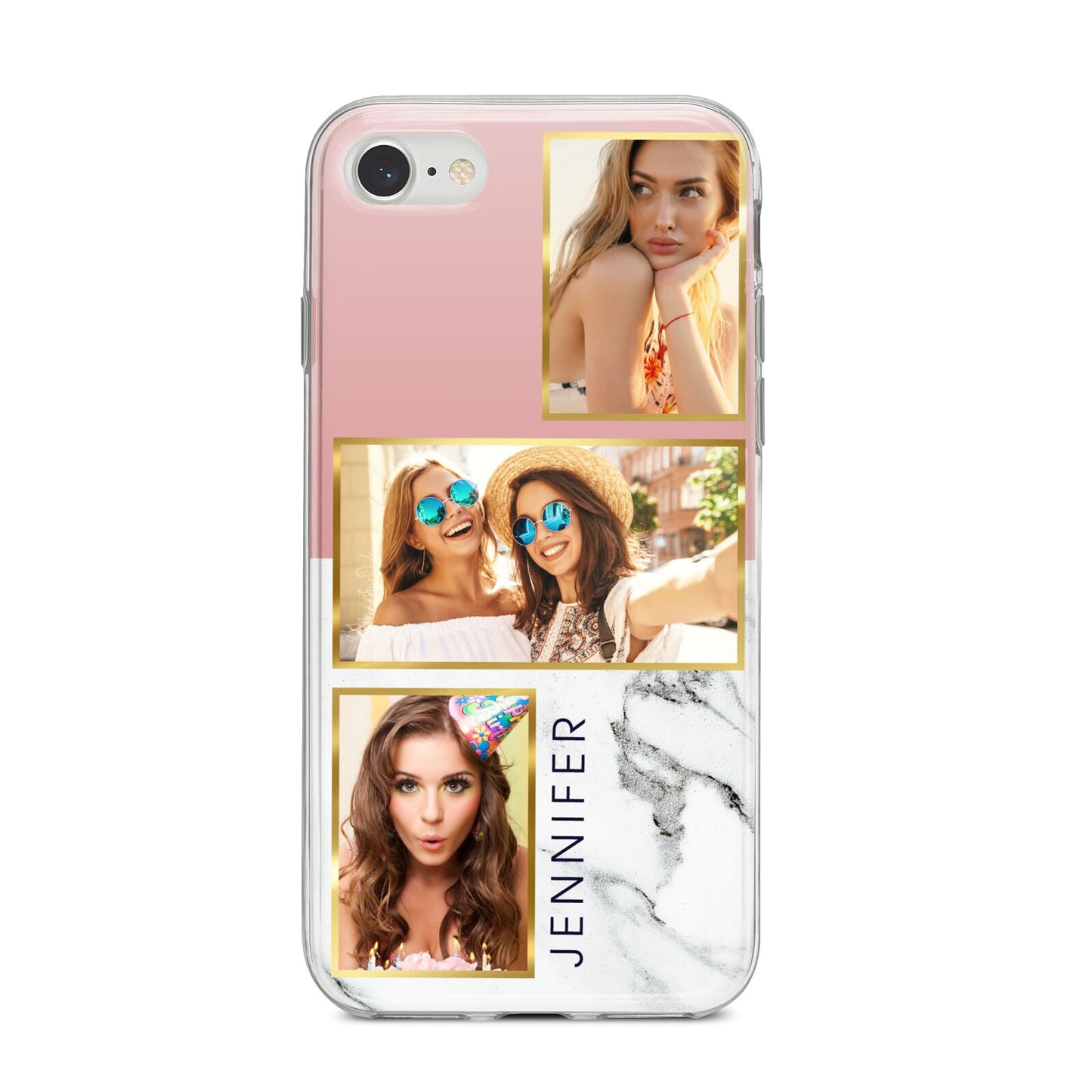 Pink Marble Photo Upload Name iPhone 8 Bumper Case on Silver iPhone