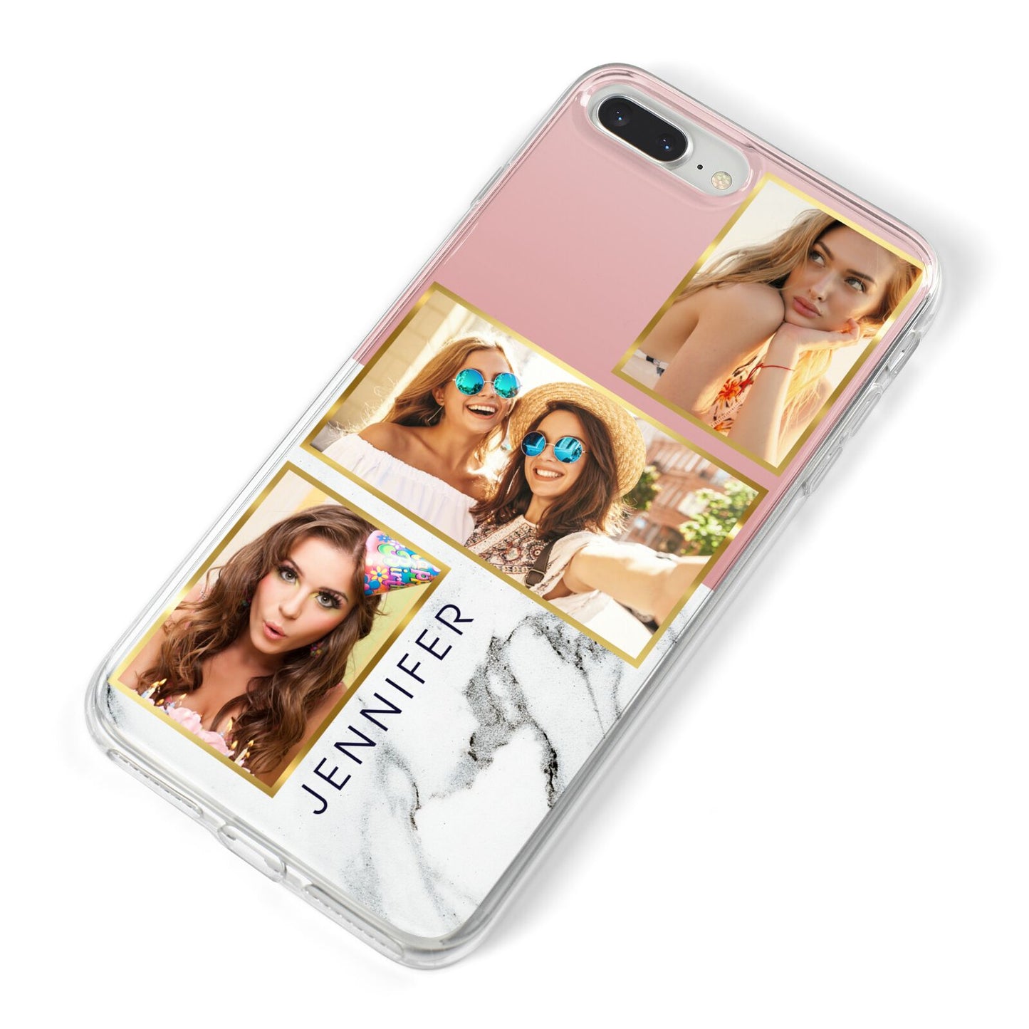 Pink Marble Photo Upload Name iPhone 8 Plus Bumper Case on Silver iPhone Alternative Image