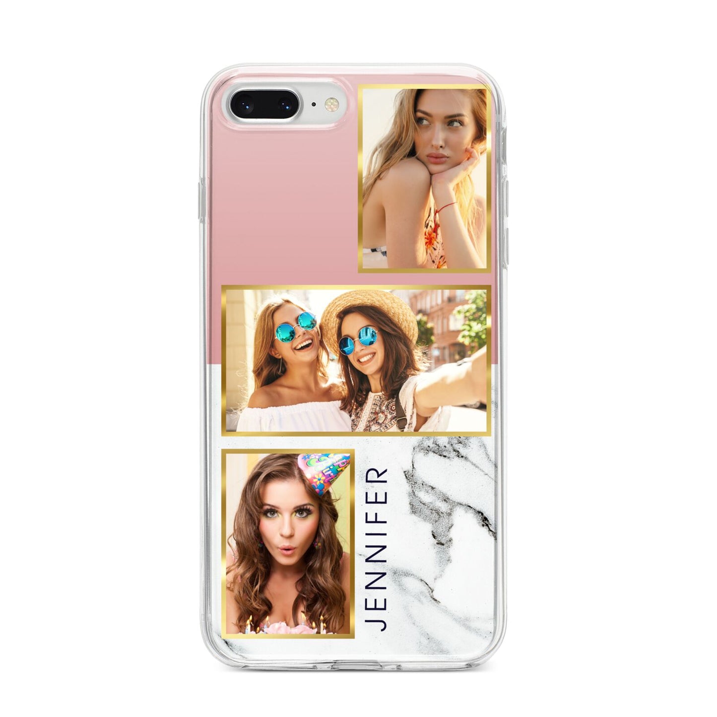 Pink Marble Photo Upload Name iPhone 8 Plus Bumper Case on Silver iPhone