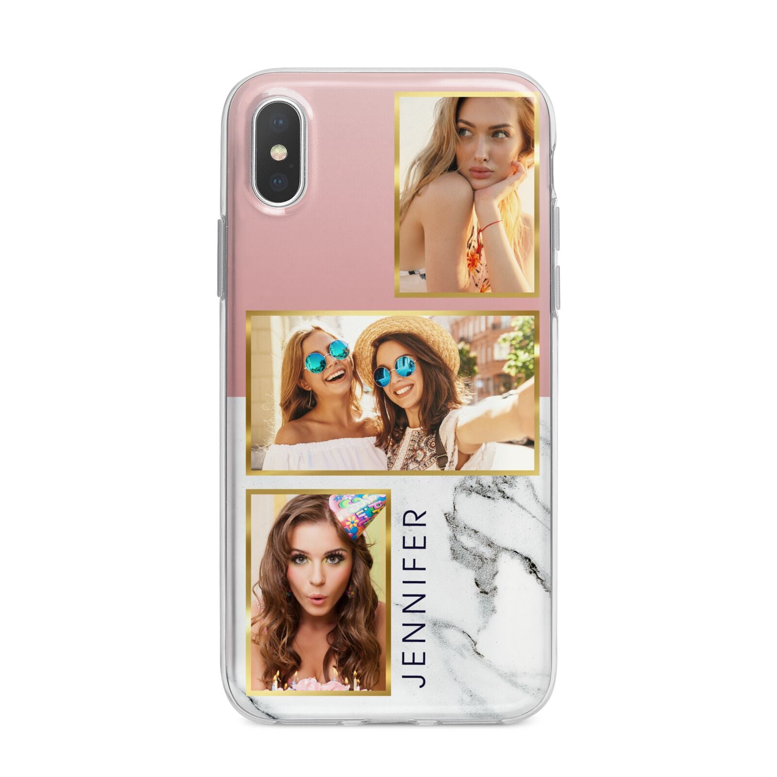 Pink Marble Photo Upload Name iPhone X Bumper Case on Silver iPhone Alternative Image 1