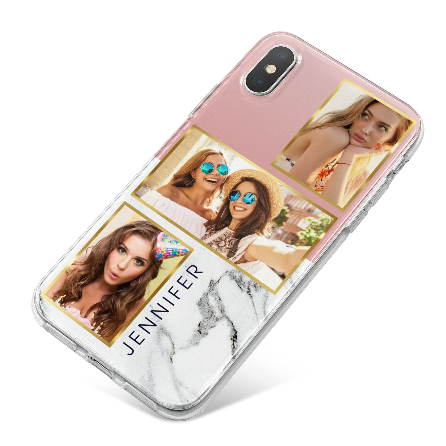Pink Marble Photo Upload Name iPhone X Bumper Case on Silver iPhone