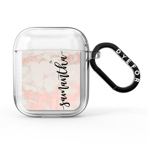 Pink Marble Vertical Black Personalised Name AirPods Case