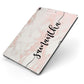 Pink Marble Vertical Black Personalised Name Apple iPad Case on Grey iPad Side View