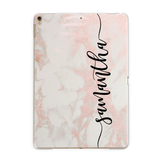 Pink Marble Vertical Black Personalised Name Apple iPad Gold Case