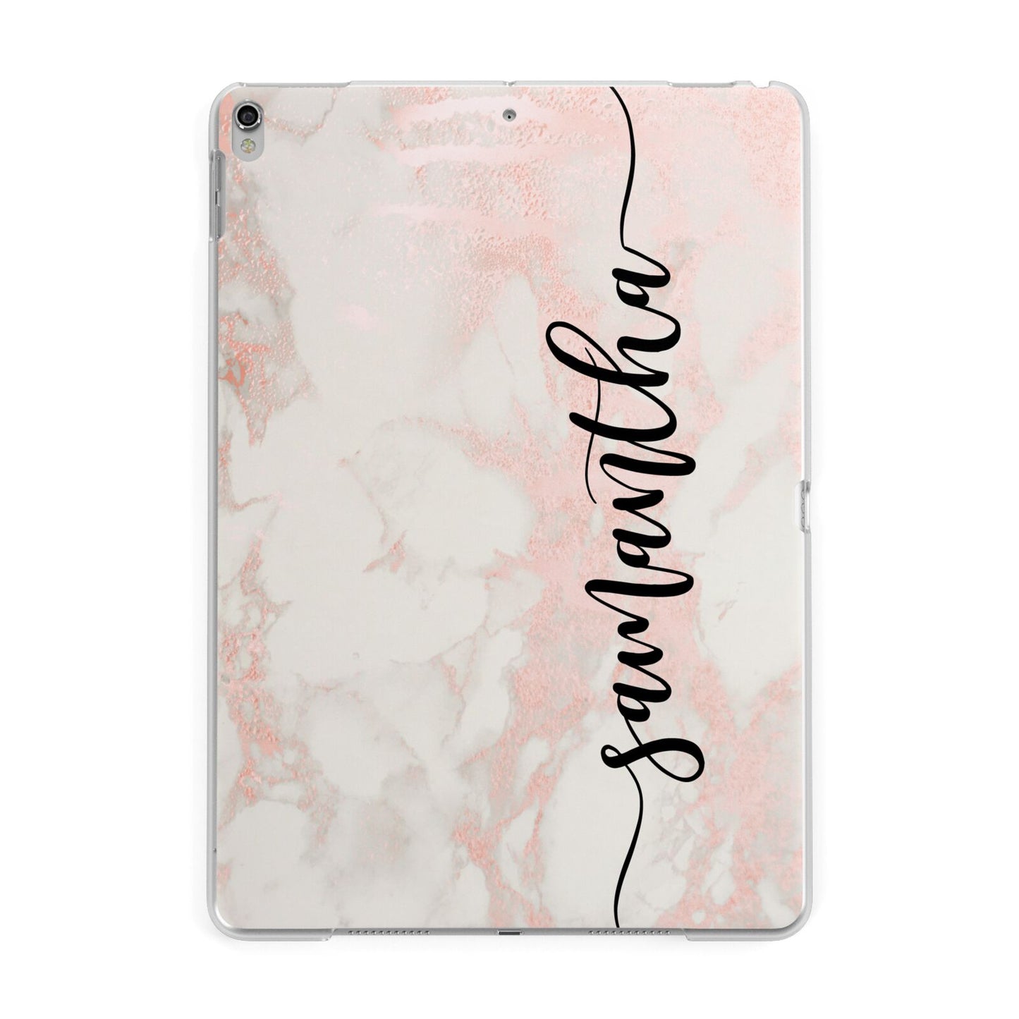 Pink Marble Vertical Black Personalised Name Apple iPad Silver Case