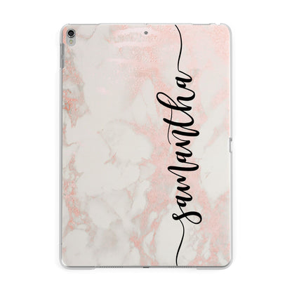 Pink Marble Vertical Black Personalised Name Apple iPad Silver Case