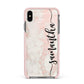 Pink Marble Vertical Black Personalised Name Apple iPhone Xs Max Impact Case Pink Edge on Black Phone