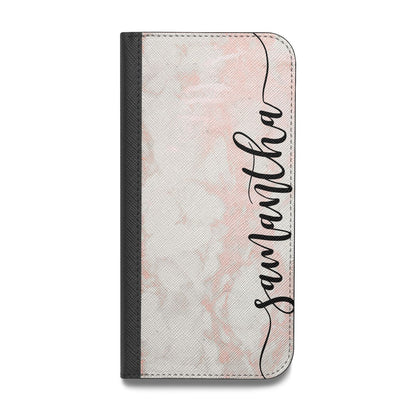 Pink Marble Vertical Black Personalised Name Vegan Leather Flip Samsung Case