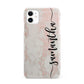 Pink Marble Vertical Black Personalised Name iPhone 11 3D Snap Case