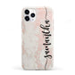 Pink Marble Vertical Black Personalised Name iPhone 11 Pro 3D Tough Case