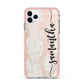 Pink Marble Vertical Black Personalised Name iPhone 11 Pro Max Impact Pink Edge Case
