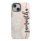 Pink Marble Vertical Black Personalised Name iPhone 13 Mini Full Wrap 3D Tough Case