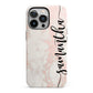 Pink Marble Vertical Black Personalised Name iPhone 13 Pro Full Wrap 3D Tough Case