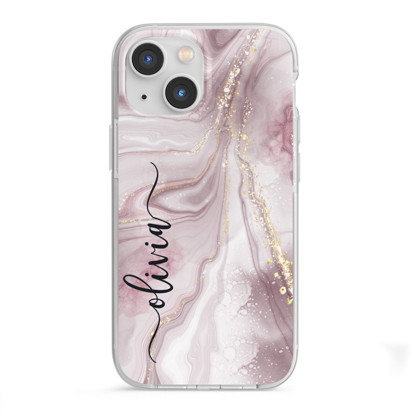 Pink Marble iPhone 13 Mini TPU Impact Case with White Edges