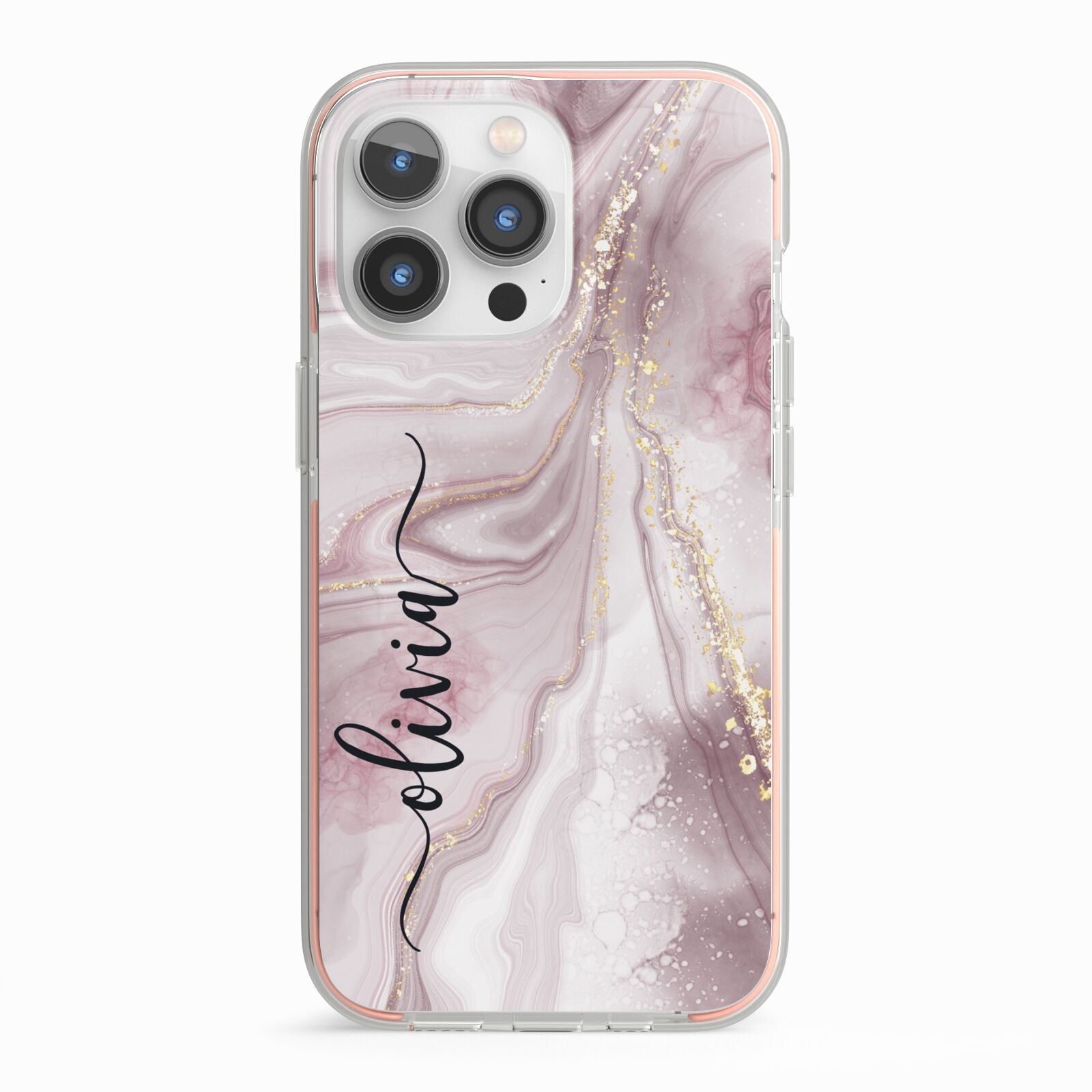 Pink Marble iPhone 13 Pro TPU Impact Case with Pink Edges