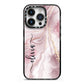 Pink Marble iPhone 14 Pro Black Impact Case on Silver phone