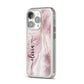 Pink Marble iPhone 14 Pro Clear Tough Case Silver Angled Image
