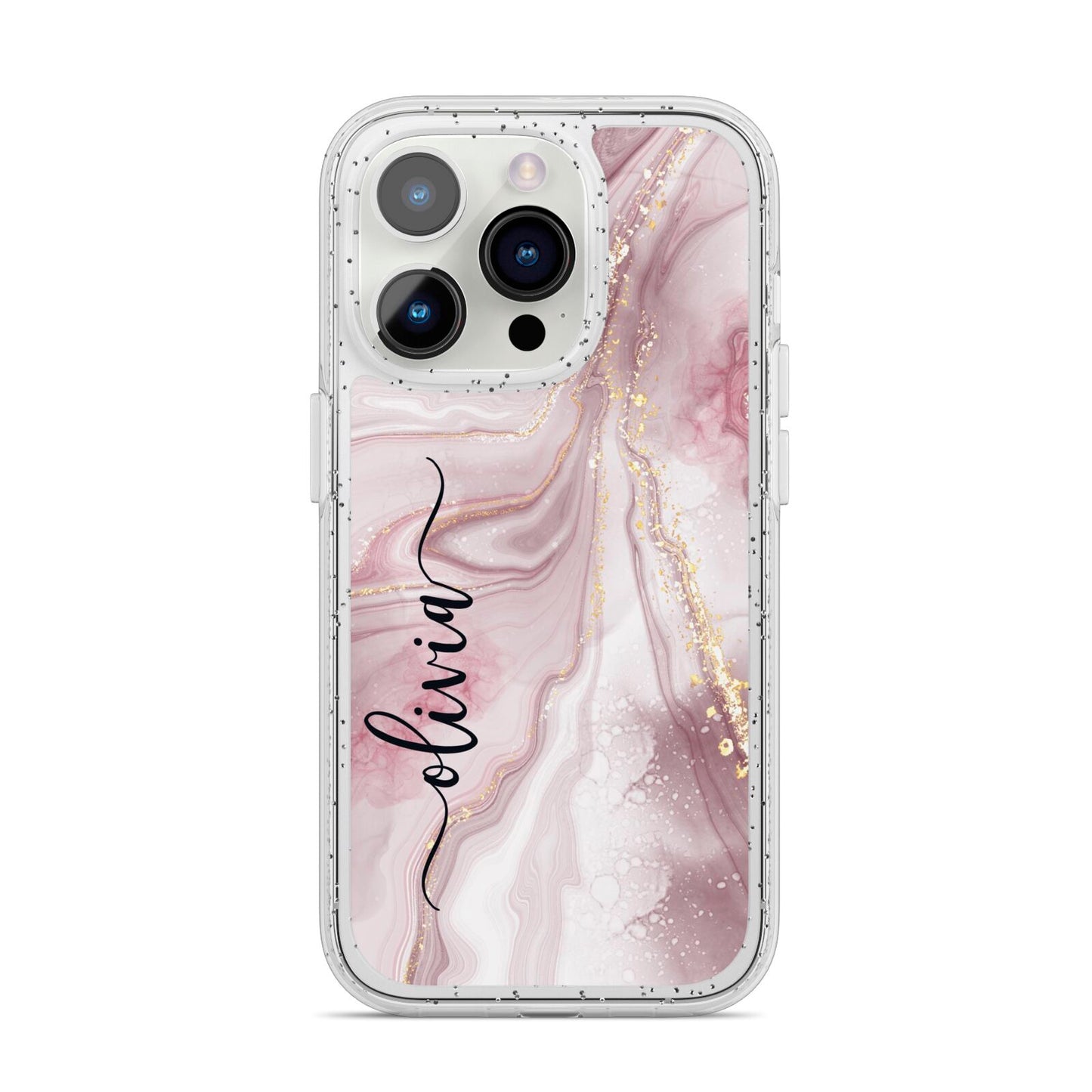 Pink Marble iPhone 14 Pro Glitter Tough Case Silver