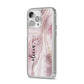 Pink Marble iPhone 14 Pro Max Clear Tough Case Silver Angled Image